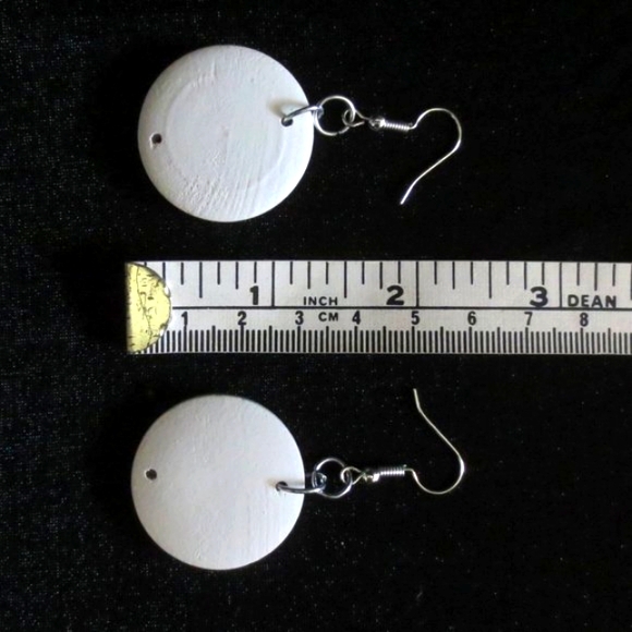 Hand Crafted Pierced Earrings Red Blue Yellow Green Dainty Flowers Print Wood - Picture 4 of 6